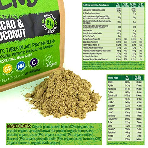 BodyMe Mezcla de Proteina Vegana Organica en Polvo | Crudo Cacao Coco | 1kg | Sin Edulcorante | Baja Carb | Sin Gluten | 3 Proteinas Veganas | 21g Proteina Vegetal Completa | Aminoacidos Esenciales BodyMe Mezcla de Proteina Vegana Organica en Polvo | Crudo Cacao Coco | 1kg | Sin Edulcorante | Baja Carb | Sin Gluten | 3 Proteinas Veganas | 21g Proteina Vegetal Completa | Aminoacidos Esenciales
