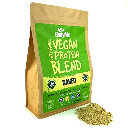 BodyMe Mezcla de Proteina Vegana Organica en Polvo | Naked Natural | 1kg | Sin Edulcorante | Baja Carb | Sin Gluten | 3 Proteinas Veganas | 24g Proteina Vegetal Completa | Todos Aminoacidos Esenciales