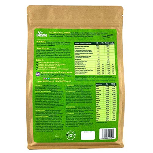 BodyMe Mezcla de Proteina Vegana Organica en Polvo | Naked Natural | 1kg | Sin Edulcorante | Baja Carb | Sin Gluten | 3 Proteinas Veganas | 24g Proteina Vegetal Completa | Todos Aminoacidos Esenciales