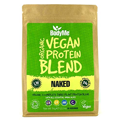 BodyMe Mezcla de Proteina Vegana Organica en Polvo | Naked Natural | 1kg | Sin Edulcorante | Baja Carb | Sin Gluten | 3 Proteinas Veganas | 24g Proteina Vegetal Completa | Todos Aminoacidos Esenciales
