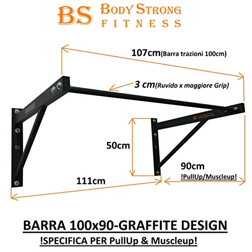BodyStrongFitness Barra para dominadas pullup y muscleup-bíceps - 100 x 90 cm - Fabricado en Italia
