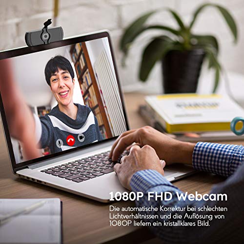 BOIFUN Webcam 1080P con Micrófono para PC, Full HD Cámara Web USB 2.0 para Videoconferencia, Estudios, Conferencias, Grabación, Juegos, Plug y Play, con Cubierta de Privacidad [Gestionado por Amazon]