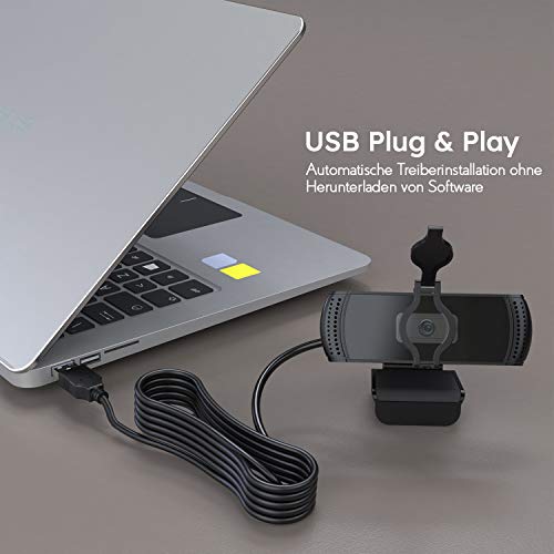 BOIFUN Webcam 1080P con Micrófono para PC, Full HD Cámara Web USB 2.0 para Videoconferencia, Estudios, Conferencias, Grabación, Juegos, Plug y Play, con Cubierta de Privacidad [Gestionado por Amazon]