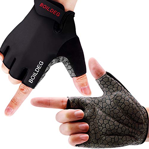 boildeg Guantes de Ciclismo de Bicicleta Guantes de Bicicleta de Carretera de Medio-Dedo para Hombres Mujeres Acolchado Antideslizante Transpirable (Negro, S)