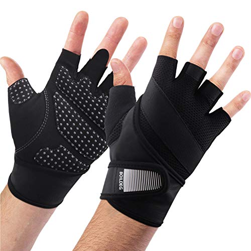 boildeg Guantes Gimnasio Hombre Mujer,Guantes Pesas Gym Guantes Fitness Transpirable con Protección Completa de Muñeca y Palma para Crossfit Levantamiento de Pesas Musculación(Black, S)