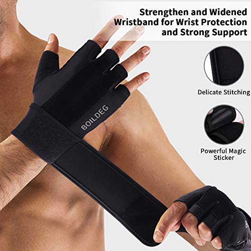 boildeg Guantes Gimnasio Hombre Mujer,Guantes Pesas Gym Guantes Fitness Transpirable con Protección Completa de Muñeca y Palma para Crossfit Levantamiento de Pesas Musculación (Negro, L)