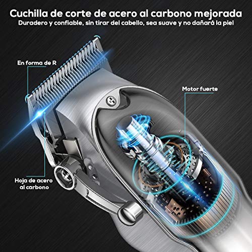 BOIROS Cortapelos para Hombres Eléctrico Máquina de Cortar Pelo Profesional Recortadora de Barba Cortar Pelo Ajustable de Acero Inoxidable Máquina de Cortar Pelo con Cable y 4 Peines Diferentes Plata