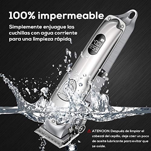 BOIROS Cortapelos para Hombres Eléctrico Máquina de Cortar Pelo Profesional Recortadora de Barba Cortar Pelo Ajustable de Acero Inoxidable Máquina de Cortar Pelo con Cable y 4 Peines Diferentes Plata