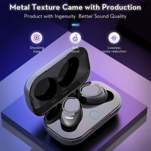 bokman Auriculares Bluetooth, T1 Auriculares Inalámbricos Bluetooth 5.0 Cancelación de Ruido Impermeable HiFi In-Ear Mini Twins Estéreo con Caja de Carga para iPhone y Android (Negro)