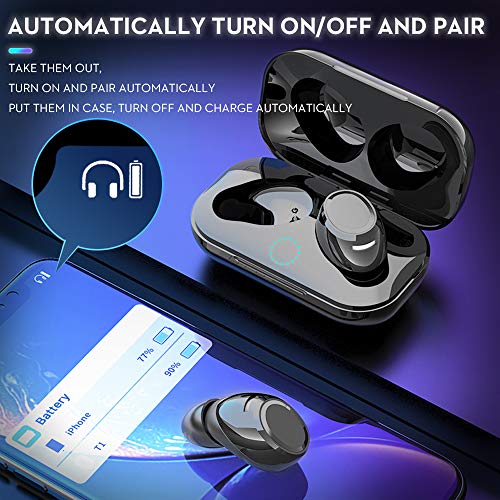 bokman Auriculares Bluetooth, T1 Auriculares Inalámbricos Bluetooth 5.0 Cancelación de Ruido Impermeable HiFi In-Ear Mini Twins Estéreo con Caja de Carga para iPhone y Android (Negro)