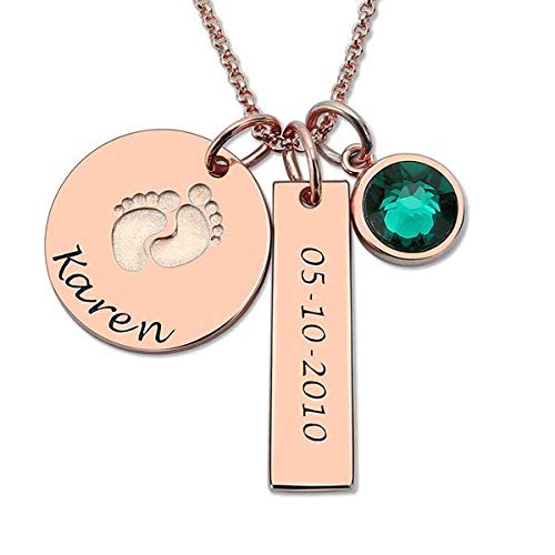 Bolboreta Valente - Regalo Día de la Madre - Collar Personalizado Barrita Círculo Piecitos Pies - Oro - Regalo Mamá - Regalo Abuela - Regalo Familia - Cumpleaños - Mujer