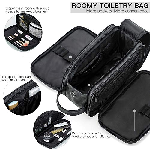 Bolsa de aseo de cuero resistente al agua para hombre, bolsa de viaje grande, kit de afeitado para baño, gimnasio, organizador de maquillaje con bolsa seca