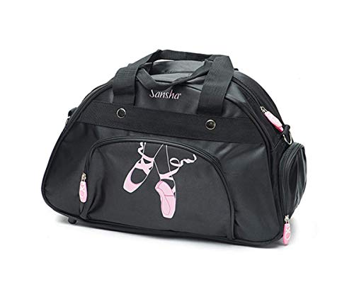 Bolsa de deporte con compartimento para zapatos para niñas, de ballet, danza y gimnasio, color negro