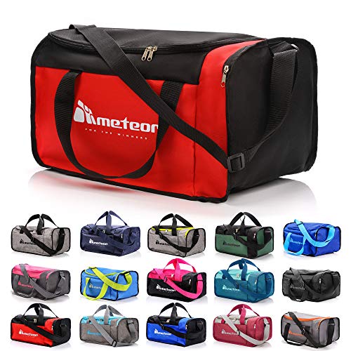 Bolsa de Deporte Gimnasio Fitness Viaje Vacaciones Deportiva - Bolso Universal con Bandolera - Bolsa plegada Ideal para jóvenes y Adultos, Hombre y Mujer 20L y 40L (Rojo/Negro, 20 L)