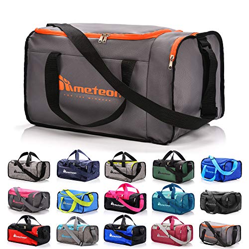 Bolsa de Deporte Gimnasio Fitness Viaje Vacaciones Deportiva - Bolso Universal con Bandolera - Bolsa plegada Ideal para jóvenes y Adultos, Hombre y Mujer 20L y 40L (Naranja/Gris, 20 L)