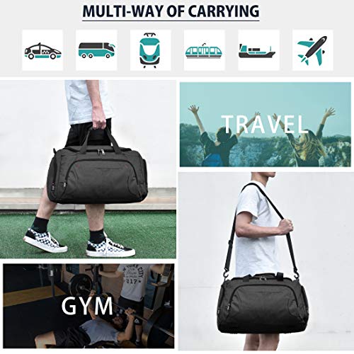 Bolsa de Deporte Hombre Bolsas Gimnasio Mujer con Compartimento para Zapatos Bolsos de Viaje Grande Impermeable Deportivos Fin de Semana Travel Gym Bag 40L Negro