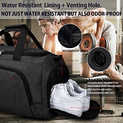 Bolsa de Deporte Hombre Bolsas Gimnasio Mujer con Compartimento para Zapatos Bolsos de Viaje Grande Impermeable Deportivos Fin de Semana Travel Gym Bag 40L Negro