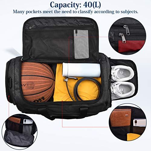 Bolsa de Deporte Hombre Bolsas Gimnasio Mujer con Compartimento para Zapatos Bolsos de Viaje Grande Impermeable Deportivos Fin de Semana Travel Gym Bag 40L Negro Bolsa de Deporte Hombre Bolsas Gimnasio Mujer con Compartimento para Zapatos Bolsos de Viaje Grande Impermeable Deportivos Fin de Semana Travel Gym Bag 40L Negro