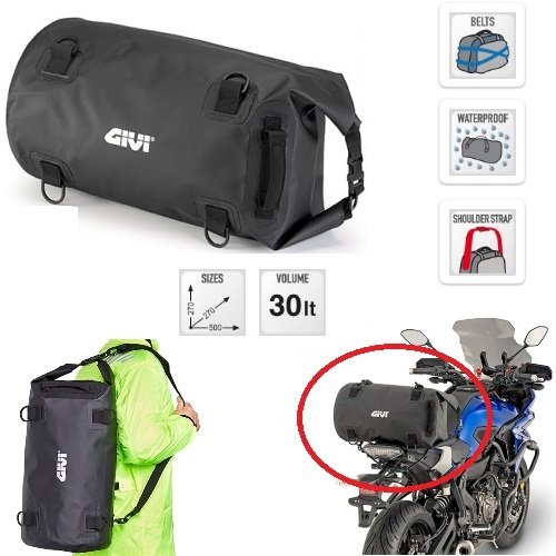 Bolsa de Deporte para Bicicleta HM CRE 50 Six Competition, para sillín, Moto, Scooter, GIVI EA114BK 30LT, Universal, Impermeable, 27 x 27 x 50 cm, 2 Correas para fijación