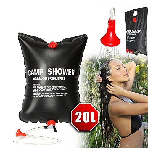 Bolsa de Ducha de Acampada, se calienta con energía Solar, portátil, con Boquilla de accionamiento,Bolsa de Ducha Solar para Senderismo, Escalada 20 L (Negro)