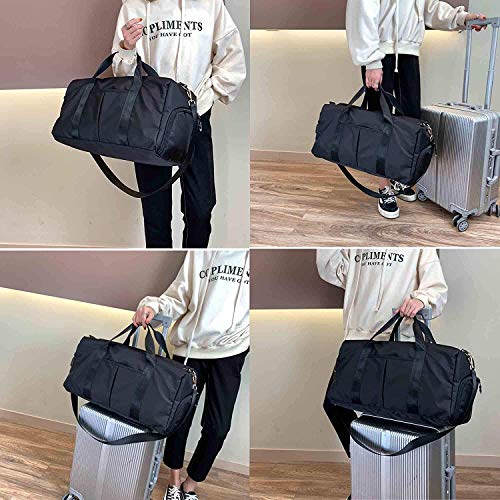 Bolsa de Gimnasia para Mujeres, Bolsa de Gimnasia ManChuang con Compartimento para Zapatos,Bolsa de Lona para Entrenamiento, Bolsa de Deporte con Compartimento para Zapatos,Negro