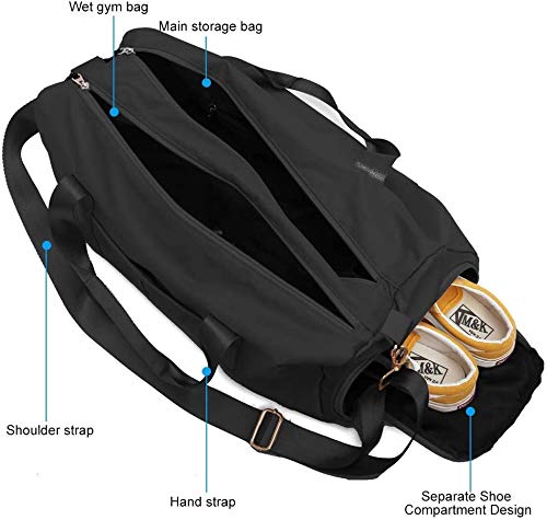 Bolsa de Gimnasia para Mujeres, Bolsa de Gimnasia ManChuang con Compartimento para Zapatos,Bolsa de Lona para Entrenamiento, Bolsa de Deporte con Compartimento para Zapatos,Negro Bolsa de Gimnasia para Mujeres, Bolsa de Gimnasia ManChuang con Compartimento para Zapatos,Bolsa de Lona para Entrenamiento, Bolsa de Deporte con Compartimento para Zapatos,Negro