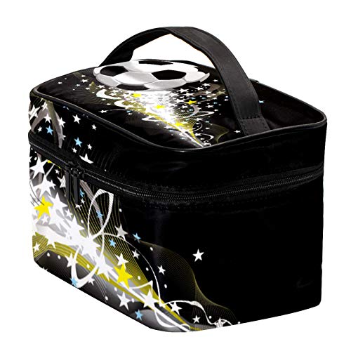 Bolsa de maquillaje cosmético, soporte para brochas de viaje, bolsa de aseo portátil, monedero con cremallera negra para mujeres y niñas, fútbol dinámico