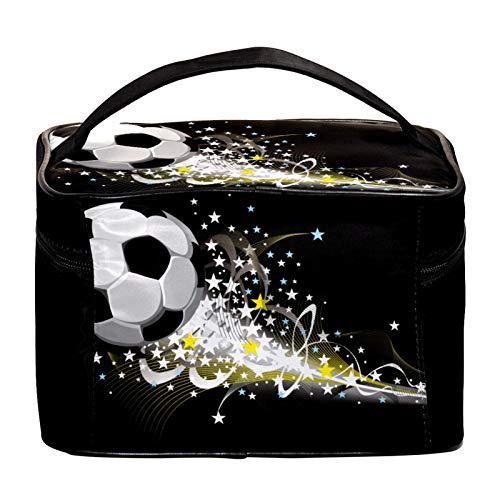 Bolsa de maquillaje cosmético, soporte para brochas de viaje, bolsa de aseo portátil, monedero con cremallera negra para mujeres y niñas, fútbol dinámico