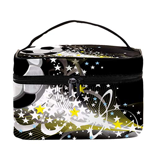 Bolsa de maquillaje cosmético, soporte para brochas de viaje, bolsa de aseo portátil, monedero con cremallera negra para mujeres y niñas, fútbol dinámico