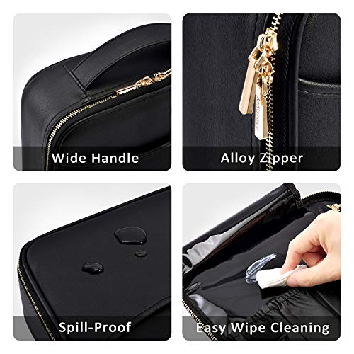 Bolsa de Maquillaje Neceser Maquillaje Bolsa de Cosméticos de Viaje Portátil Organizador Maletin Maquillaje Estuche Maquillaje Manicura y Uñas Cuero de la PU Profesional, Negro