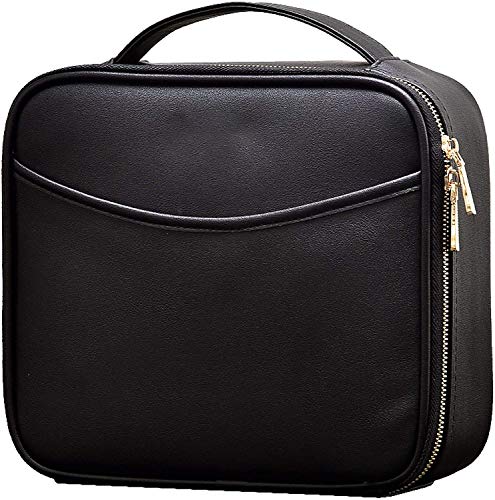 Bolsa de Maquillaje Neceser Maquillaje Bolsa de Cosméticos de Viaje Portátil Organizador Maletin Maquillaje Estuche Maquillaje Manicura y Uñas Cuero de la PU Profesional, Negro