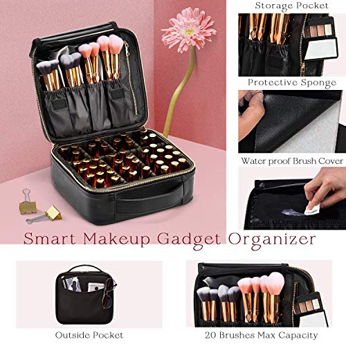 Bolsa de Maquillaje Neceser Maquillaje Bolsa de Cosméticos de Viaje Portátil Organizador Maletin Maquillaje Estuche Maquillaje Manicura y Uñas Cuero de la PU Profesional, Negro