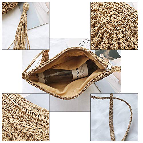 Bolsa de Paja Oblicua de Hombro, de Paja Tejido Bolsa de Hombro,de la Paja del Verano de Las Mujeres de la Armadura de Crossbody Summer Beach Purse(Caqui) Bolsa de Paja Oblicua de Hombro, de Paja Tejido Bolsa de Hombro,de la Paja del Verano de Las Mujeres de la Armadura de Crossbody Summer Beach Purse(Caqui)