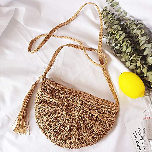 Bolsa de Paja Oblicua de Hombro, de Paja Tejido Bolsa de Hombro,de la Paja del Verano de Las Mujeres de la Armadura de Crossbody Summer Beach Purse（Caqui）