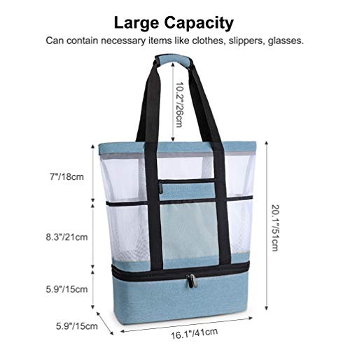 Bolsa de Playa Grande Bolsa de Malla de Playa Bolso de Mano Desmontable Bolso de Hombro con Bolsa Aislante Caja Enfriamiento Picnic Extraíble 2 in 1 para Playa Natación Camping Gimnasio