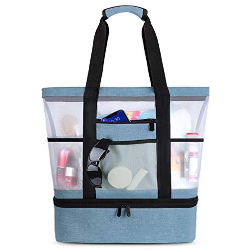 Bolsa de Playa Grande Bolsa de Malla de Playa Bolso de Mano Desmontable Bolso de Hombro con Bolsa Aislante Caja Enfriamiento Picnic Extraíble 2 in 1 para Playa Natación Camping Gimnasio