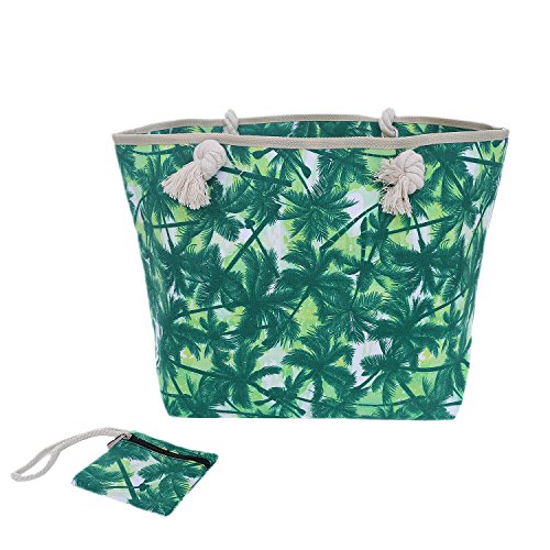 Bolsa de Playa Grande con Cremallera 58 x 38 x 18 cm Palmas Verde Blanco Shopper Bolsa de Hombro Bolsa de Miami Florida