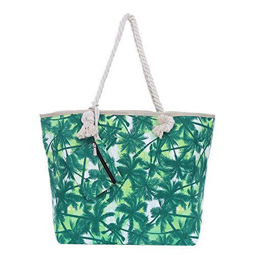 Bolsa de Playa Grande con Cremallera 58 x 38 x 18 cm Palmas Verde Blanco Shopper Bolsa de Hombro Bolsa de Miami Florida