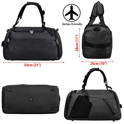 Bolsa Deporte Bolsa Gimnasio de Viaje Impermeable Bolsos Deportivos Fin de Semana Travel Duffle Bag para Hombre y Mujer Negro