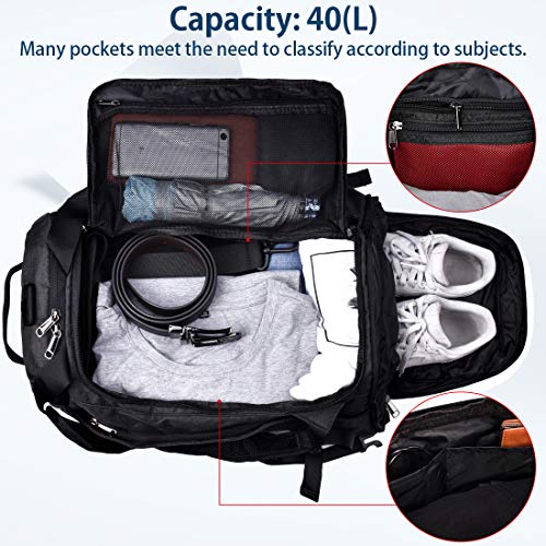 Bolsa Deporte Bolsa Gimnasio de Viaje Impermeable Bolsos Deportivos Fin de Semana Travel Duffle Bag para Hombre y Mujer Negro