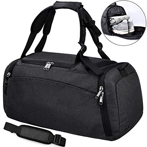 Bolsa Deporte Bolsa Gimnasio de Viaje Impermeable Bolsos Deportivos Fin de Semana Travel Duffle Bag para Hombre y Mujer Negro