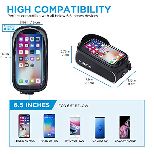 Bolsas de Bicicleta, TURATA Bolsa Impermeable para Bicicleta, Bolsa Táctil de Tubo Superior Delantero con Orificio para Auriculares para iPhone Samsung Teléfono Inteligente por Debajo de 6,5 Pulgadas Bolsas de Bicicleta, TURATA Bolsa Impermeable para Bicicleta, Bolsa Táctil de Tubo Superior Delantero con Orificio para Auriculares para iPhone Samsung Teléfono Inteligente por Debajo de 6,5 Pulgadas