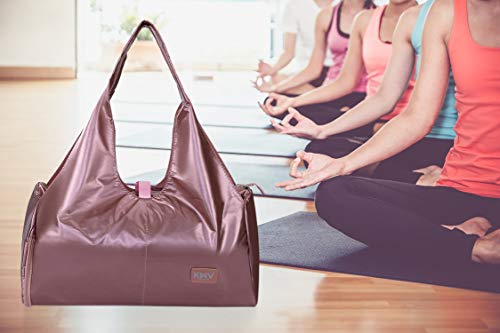 Bolsas de Gimnasio Mujeres, Zip Bolsa de colchoneta de yoga Grande, Bolsa de asa de yoga con correa, con Compartimento para Zapatos y Bolsillo Húmedo Bolsa de Viaje para Natacion Bailando Rosa