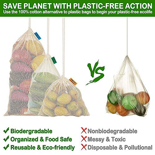 Bolsas de Malla Reutilizables, Bolsas de Comestibles 10 Piezas Bolsas de Algodón Orgánico para Frutas y Vegetales para Almacenar Comida, IR de Compras y Guardar Juguetes Bolsas de Malla Reutilizables, Bolsas de Comestibles 10 Piezas Bolsas de Algodón Orgánico para Frutas y Vegetales para Almacenar Comida, IR de Compras y Guardar Juguetes