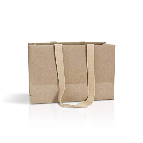 bolsas ecológicas 10 bolsas de papel kraft con asas de cinta de algodón marrón 32 x 21 x 13 cm bolsa de Compra Bolsa de Regalo Bolsas de Fiestas Bolsas de Boda