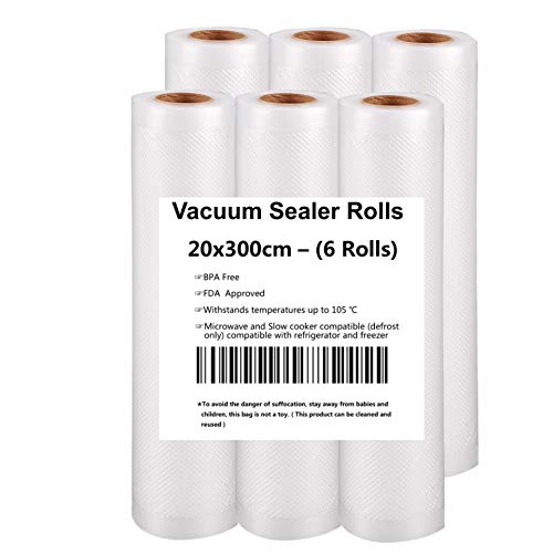 Bolsas Vacío,rollo-envasar al-vacio,Alimentos-Profesional - Certificación de seguridad de grado alimenticio (20x300cm(6 rolls)