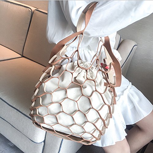 Bolso bandolera, moda ahueca hacia fuera el diseño de la malla bolsos de las mujeres Tote de la lona de la lona del verano de señora bolsos de la playa bolsa de la compra simple cadena cubo,Brown Bolso bandolera, moda ahueca hacia fuera el diseño de la malla bolsos de las mujeres Tote de la lona de la lona del verano de señora bolsos de la playa bolsa de la compra simple cadena cubo,Brown