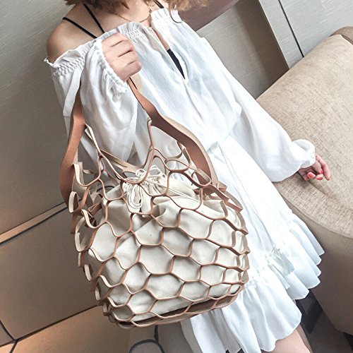 Bolso bandolera, moda ahueca hacia fuera el diseño de la malla bolsos de las mujeres Tote de la lona de la lona del verano de señora bolsos de la playa bolsa de la compra simple cadena cubo,Brown Bolso bandolera, moda ahueca hacia fuera el diseño de la malla bolsos de las mujeres Tote de la lona de la lona del verano de señora bolsos de la playa bolsa de la compra simple cadena cubo,Brown