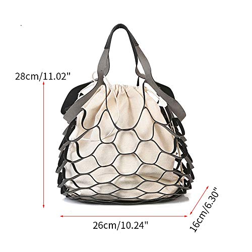 Bolso bandolera, moda ahueca hacia fuera el diseño de la malla bolsos de las mujeres Tote de la lona de la lona del verano de señora bolsos de la playa bolsa de la compra simple cadena cubo,Brown