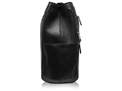 Bolso de Cuero para Mujer en Suave Cuero Negro - Bolso de Hombro con 2 Asas 8 Bolsillos 2 Secciones Principales Grandes con Cremallera - Bolsos de Mano de Mujer de Tamaño Medio - Quenchy London QL173